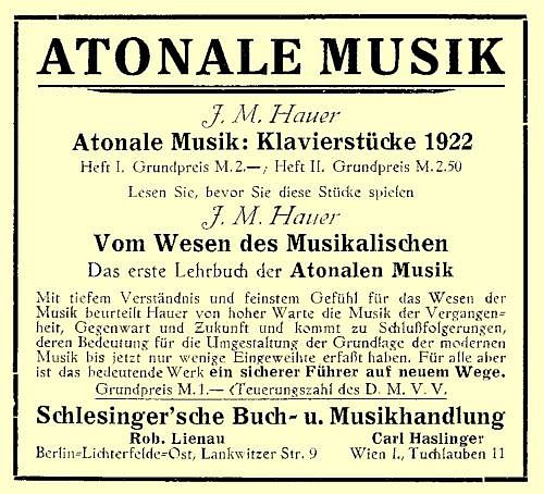 Inserat Hauer Atonale Musik